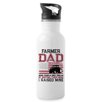 Farming Farmer Dad Father Tractor - Water bottle with straw - white - Right