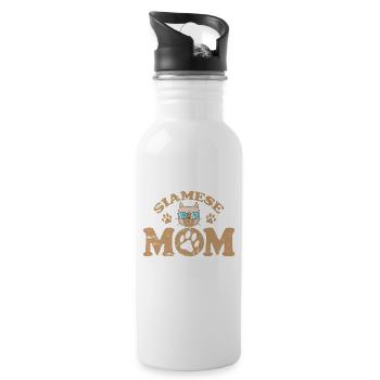 Siamese Mom Haustier Kater Rasse Mietze - Trinkflasche mit integriertem Trinkhalm - Weiß - Rechts