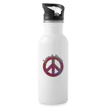 Love Peace 60s 70s Hippie Costume Love Peace - Water bottle with straw - white - Right