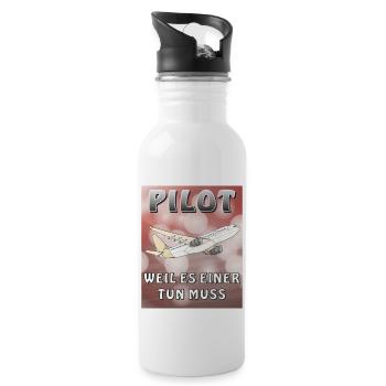 FLUGZEUG PILOT WEIL ES EINER TUN MUSS - Trinkflasche mit integriertem Trinkhalm - Weiß - Rechts