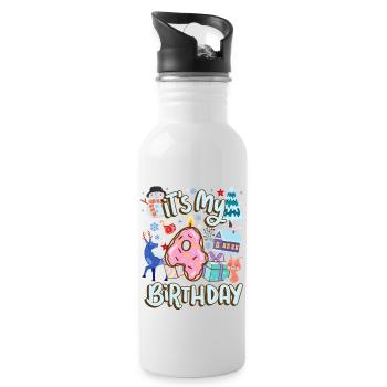 It's my 4 birthday snowman holiday donut - Water bottle with straw - white - Right
