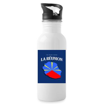 Fier de mes Racines La Réunion Bleu - Gourde avec paille intégrée - blanc - Droite
