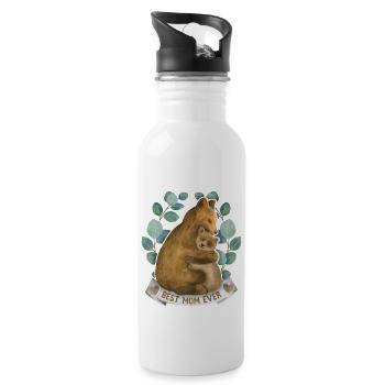 Mom-Mommy Mama-Mami Saying with Mama-Bear - Water bottle with straw - white - Right