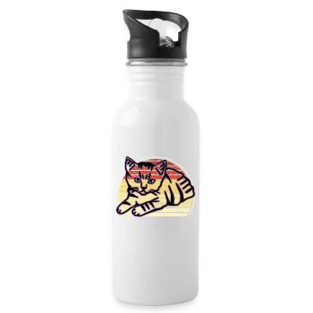 Chat graphique Retro Cat pour les propriétaires de chats - Gourde avec paille intégrée - blanc - Droite