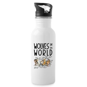 Die Wölfe der Welt - Trinkflasche mit integriertem Trinkhalm - Weiß - Rechts