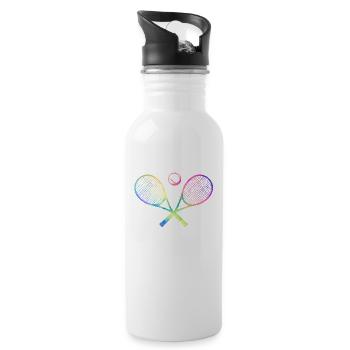 tennis crossed racquets ball funny sport games - Water bottle with straw - white - Right