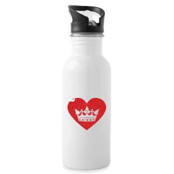 Queen Red Heart Crown Silhouette Couples Man - Water bottle with straw - white - Right