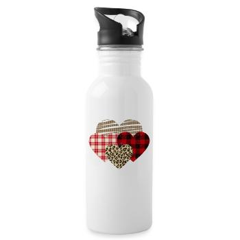 Herzen Leopard Plaid Büffel Herz Liebe Valentin - Trinkflasche mit integriertem Trinkhalm - Weiß - Rechts