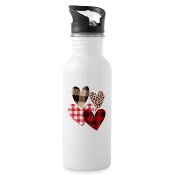 Cœurs Léopard Plaid Buffle Coeur Amour Valentin - Gourde avec paille intégrée - blanc - Droite