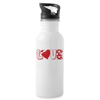 Polka Dot Love Heart Fly Valentine's Day Couples - Water bottle with straw - white - Right