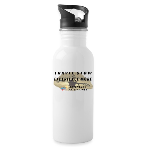 Travel slow Logo für helle Kleidung - Trinkflasche mit integriertem Trinkhalm