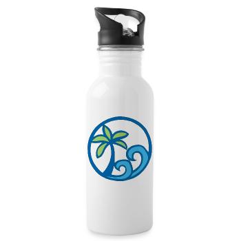 Waves and palm tree - Water bottle with straw - white - Right