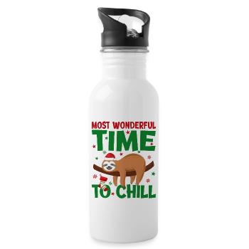 Christmas Sloth best time to chill - Water bottle with straw - white - Right