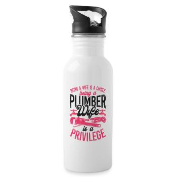 Plumbing Plumber Wife Husband - Water bottle with straw - white - Right