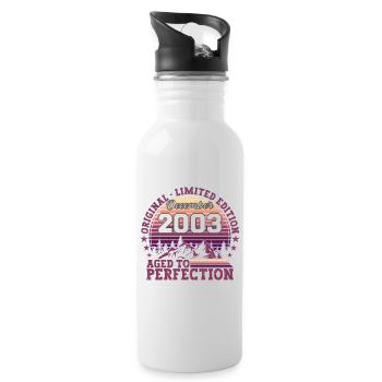 Original Dezember 2003 19. Geburtstag Geschenk - Trinkflasche mit integriertem Trinkhalm - Weiß - Rechts