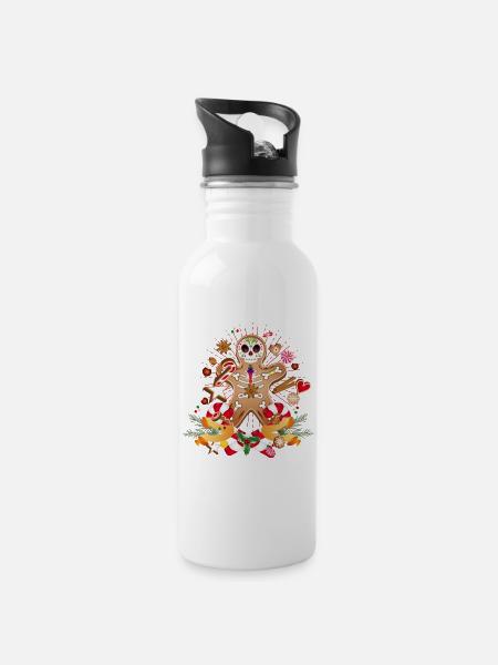 Gingerbread Man Sugar Skull Style for Christmas - Water bottle with straw - white