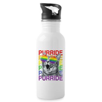 Cute Cat Gay Pride Month Rainbow Flag Sunglasses - Water bottle with straw - white - Right
