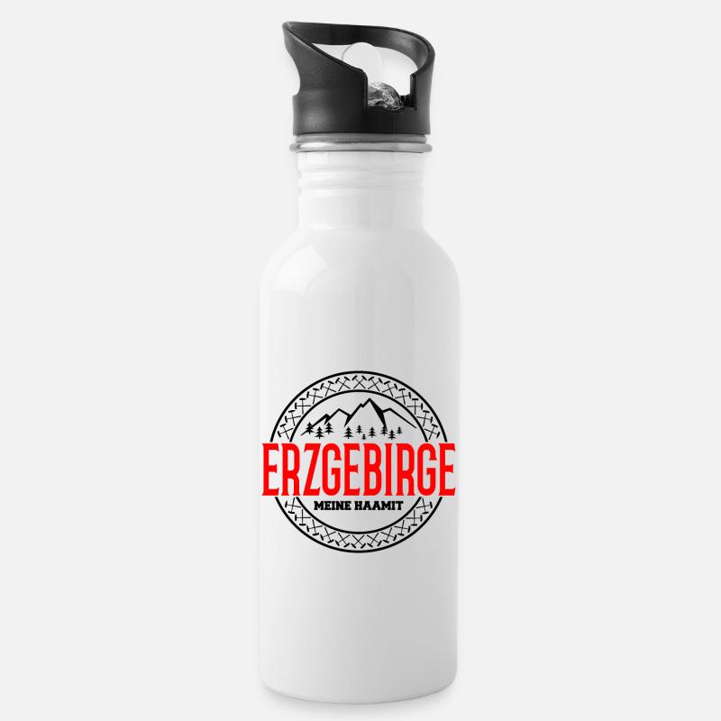 Erzgebirge Heimatliebe - Trinkflasche mit integriertem Trinkhalm - Weiß