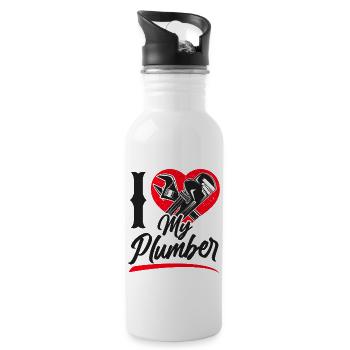 Plumbing Plumber Girlfriend Wife - Water bottle with straw - white - Right