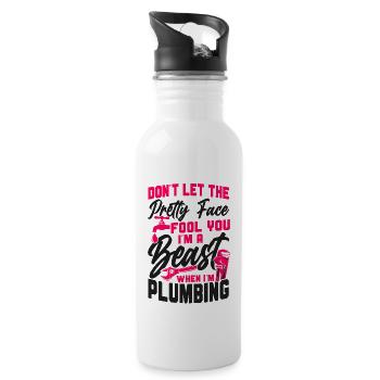 Plumbing Plumber Female Don't Let - Water bottle with straw - white - Right
