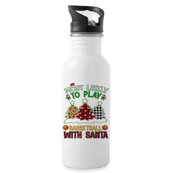 Most Likely To Play Basketball With Santa Buffalo - Water bottle with straw - white - Right