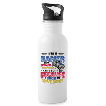 Gamers Have Many Lives Video Games Boys Play - Water bottle with straw - white - Right