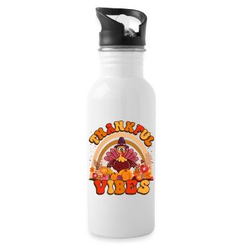 Thankful Vibes Thanksgiving Turkey Holiday Flowers - Water bottle with straw - white - Right