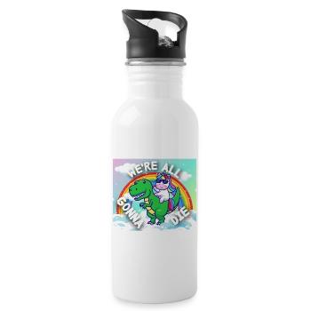 We re all gonne die Einhorn auf T-Rex Dino lustig - Trinkflasche mit integriertem Trinkhalm - Weiß - Rechts