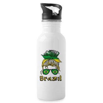 Brazil Girl football 2022 Brazilian flag - Water bottle with straw - white - Right
