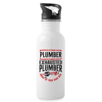 Plumbing Plumber Vintage Warning - Water bottle with straw - white - Right