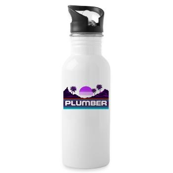 Plumbing Plumber 80s 90s Retro - Water bottle with straw - white - Right