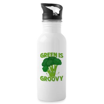 Green Is Groovy Broccoli Vegetable - Trinkflasche mit integriertem Trinkhalm - Weiß - Rechts