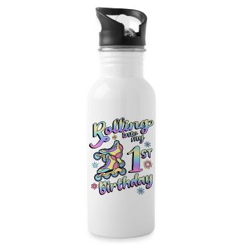 Rolling Into My 1st Birthday Roller Skater Inline - Trinkflasche mit integriertem Trinkhalm - Weiß - Rechts