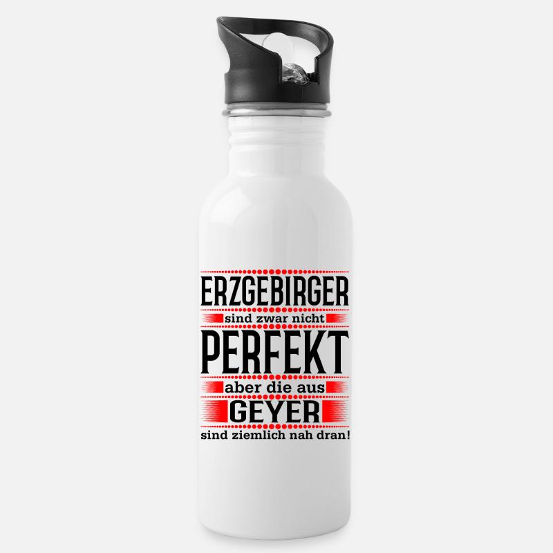 Erzgebirge Geyer - Trinkflasche mit integriertem Trinkhalm - Weiß