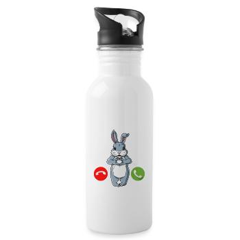 Mein Hase Ruft An - Trinkflasche mit integriertem Trinkhalm - Weiß - Rechts