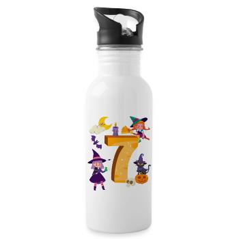 7. Geburtstag Hexe Besen 7 Jahre Alt Kind - Trinkflasche mit integriertem Trinkhalm - Weiß - Rechts