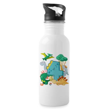 Herd of cute dinosaurs 4th birthday 4 - Water bottle with straw - white - Right