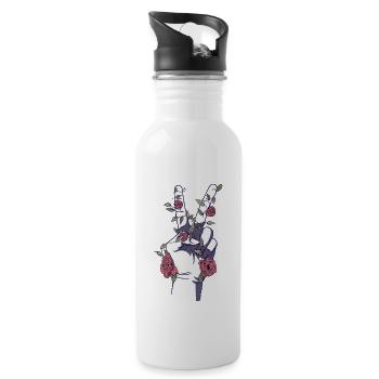 Peace Hand Sign Floral Positive Peace Lover - Water bottle with straw - white - Right