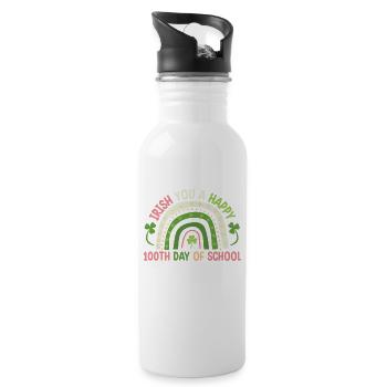 Irish You A Happy 100th Day Of School Green - Water bottle with straw - white - Right