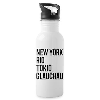 New York Rio Tokio Glauchau Erzgebirge - Trinkflasche mit integriertem Trinkhalm - Weiß - Rechts