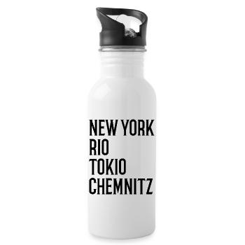 New York Rio Tokio Chemnitz Erzgebirge - Trinkflasche mit integriertem Trinkhalm - Weiß - Rechts