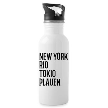 New York Rio Tokio Plauen Erzgebirge - Trinkflasche mit integriertem Trinkhalm - Weiß - Rechts