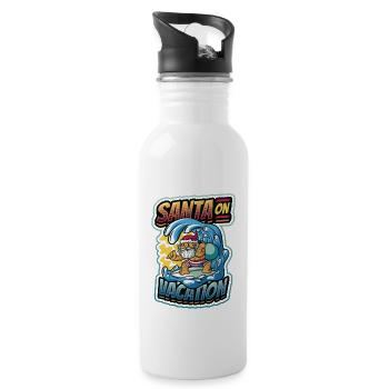 Santa On Vacation - Weihnachten Im Juli, Surfen - Trinkflasche mit integriertem Trinkhalm - Weiß - Rechts