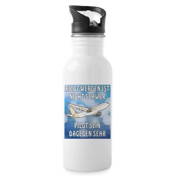FLUGZEUG PILOT WERDEN IST NICHT SCHWER - Trinkflasche mit integriertem Trinkhalm - Weiß - Rechts