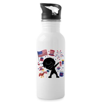 Silhouette Boy July 4 Independence Day - Water bottle with straw - white - Right