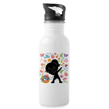 Silhouette Dabbing Girl Hippie Bouquet Spring - Water bottle with straw - white - Right