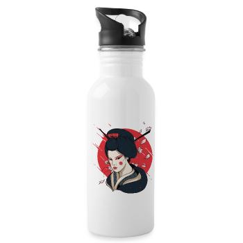 Nippon Sun Sakura Tokyo Japan Japanese Geisha - Water bottle with straw - white - Right