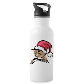 xmas cat Katze Symbol Katzen Weihnachten Comic - Trinkflasche mit integriertem Trinkhalm - Weiß - Rechts