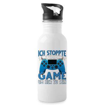 Ich Stoppte mein Game um hier zu sein Zocker - Trinkflasche mit integriertem Trinkhalm - Weiß - Rechts