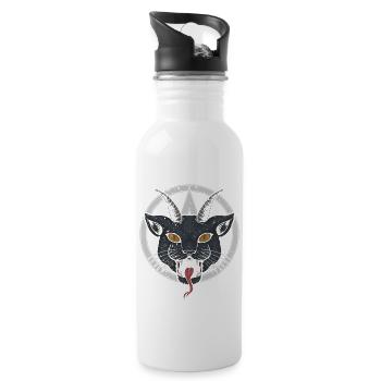 Demonic Horned Cat, Creepy - Water bottle with straw - white - Right